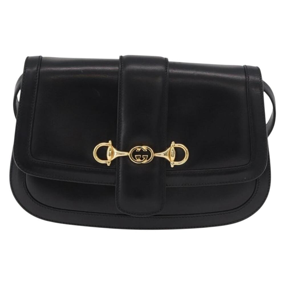 Gucci Leather Horsebit Shoulder Bag Black